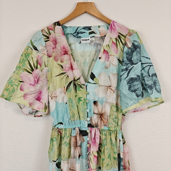 Desigual Nwot Cherry blossom midi Button Up dress Multi Floral Print Size XS - Picture 8 of 16